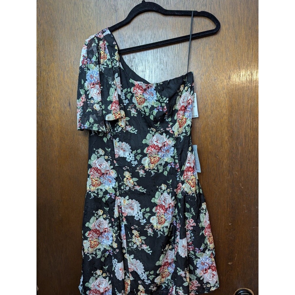 Arose Studio Mini Dress One Shoulder Floral Jacquard Black FairyCore Large